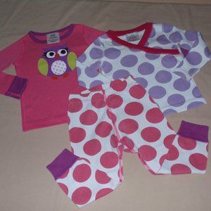 3pc Hanna Andersson Owl Pink Polka Dots Long Johns Pajamas Sz 80 18m Extra Top